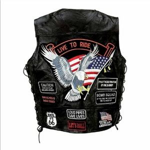 Genuine leather motorcycle vest with 14 patches